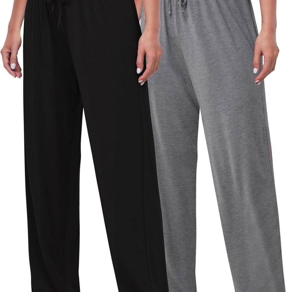 Versatile 2-Pack Women's Pajama Bottoms - Wide Leg in Stylish Black & Dark Gray